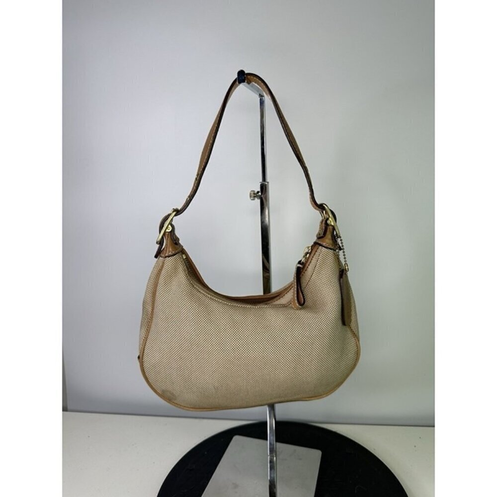 COACH Tweed Hobo Shoulder Handbag Beige Brown 9553